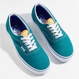Vans Off the Wall Lo-Top Teal with Striped Yellow Tongue
